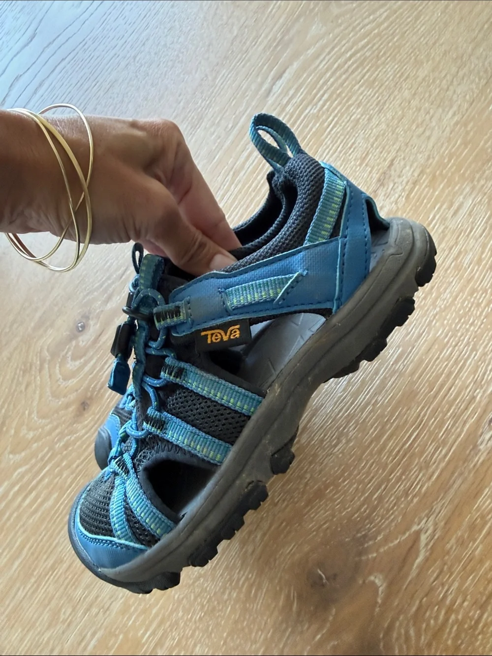 Teva Kids Blue and Black Water Shoes with Secure Bungee Lacing